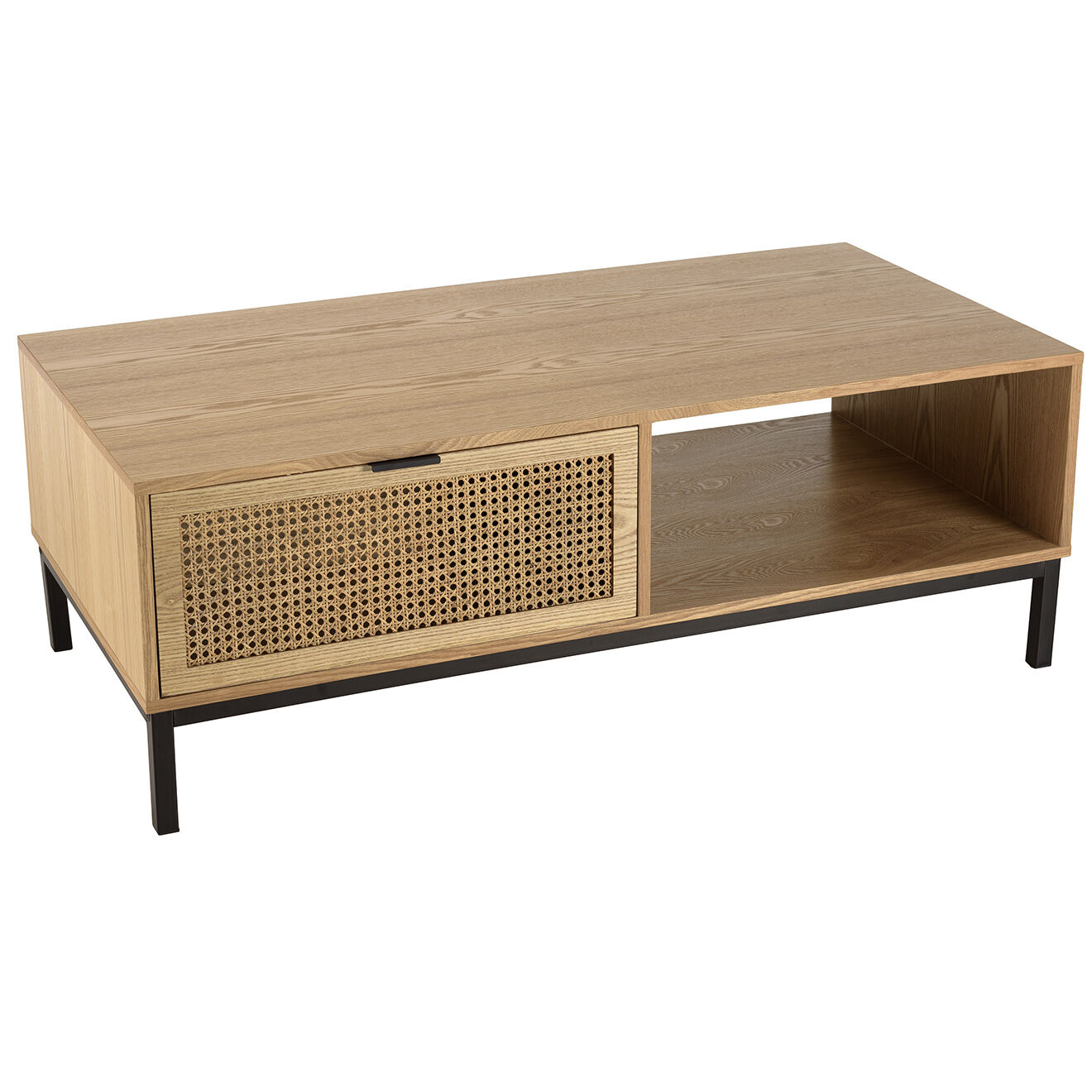 Macabane Table basse 1 niche 2 tiroirs rotin Marceau - 120x60x42 cm