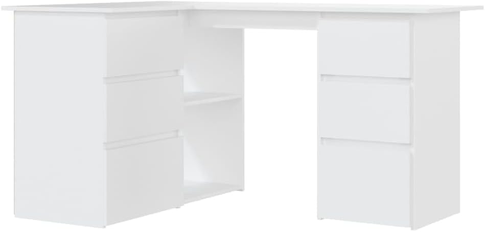 vidaXL Eckschreibtisch 6 Schubladen 2 Regale Schreibtisch Computertisch Bürotisch PC Tisch Laptoptisch Arbeitstisch Weiß 145x100x76cm Holzwerkstoff