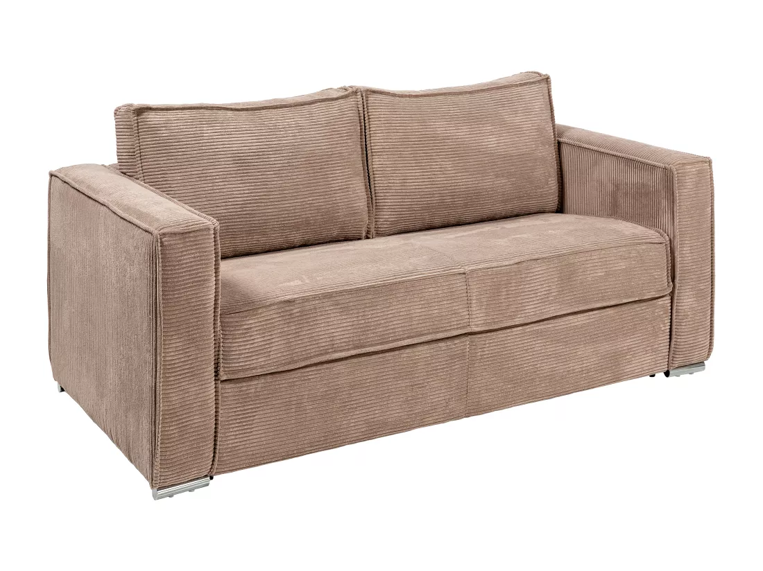 Canapé 3 places convertible express en velours côtelé taupe - Couchage 140 cm - Matelas 18 cm LORETO