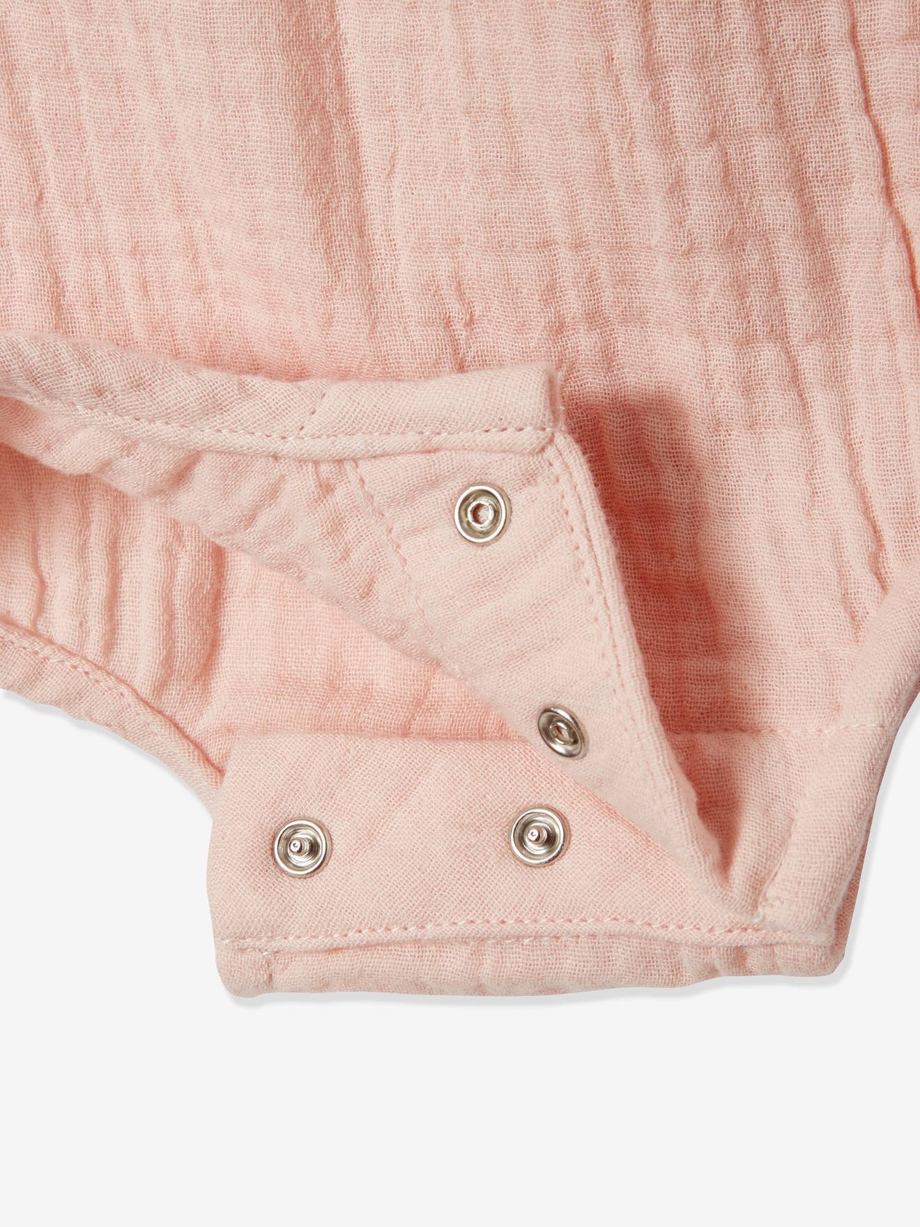 Body de bebê personalizado em chiffon de algodão rosa claro liso.