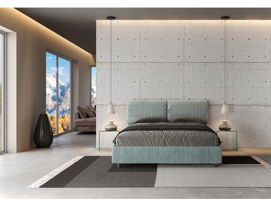 ITYHOME - Lit coffre mados 160x200 tissu aragona 7 bleu clair