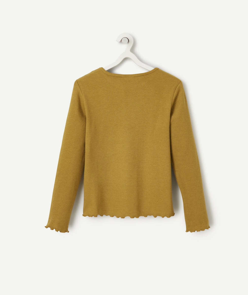 T-SHIRT MANCHES LONGUES FILLE EN COTON BIO JAUNE CÔTELÉ