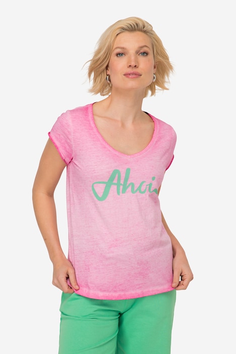 T-Shirt, Ahoi Schriftzug, V-Ausschnitt, Halbarm, OEKO-TEX Made in Green
