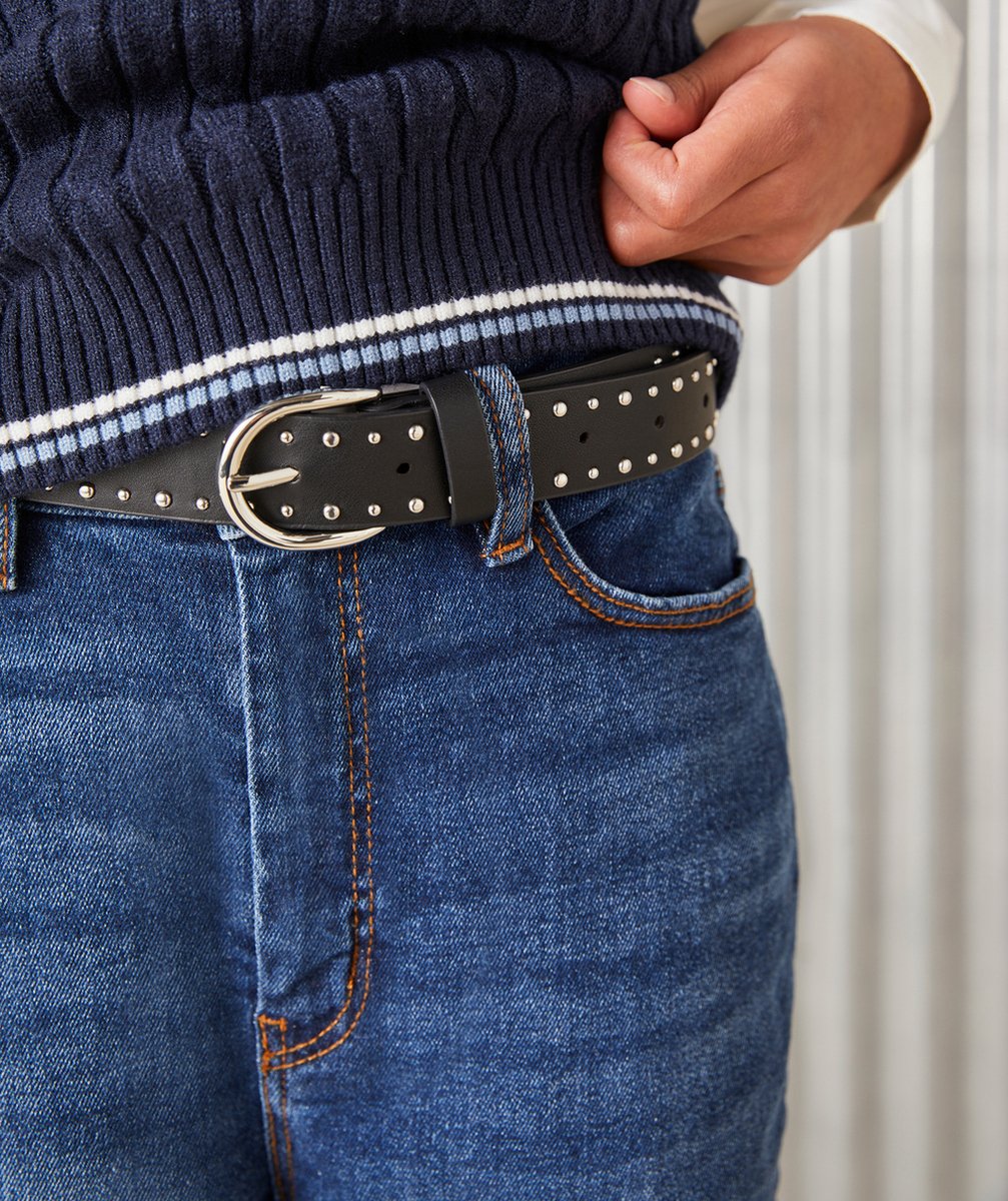CEINTURE FILLE NOIRE AVEC BOUCLE ET DÉTAILS COULEUR ARGENTÉE