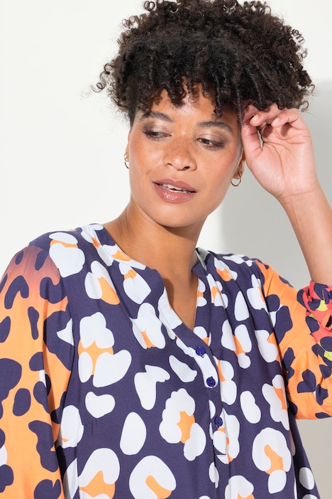 Bluse, Leo-Mustermix, Tunika-Ausschnitt, Langarm