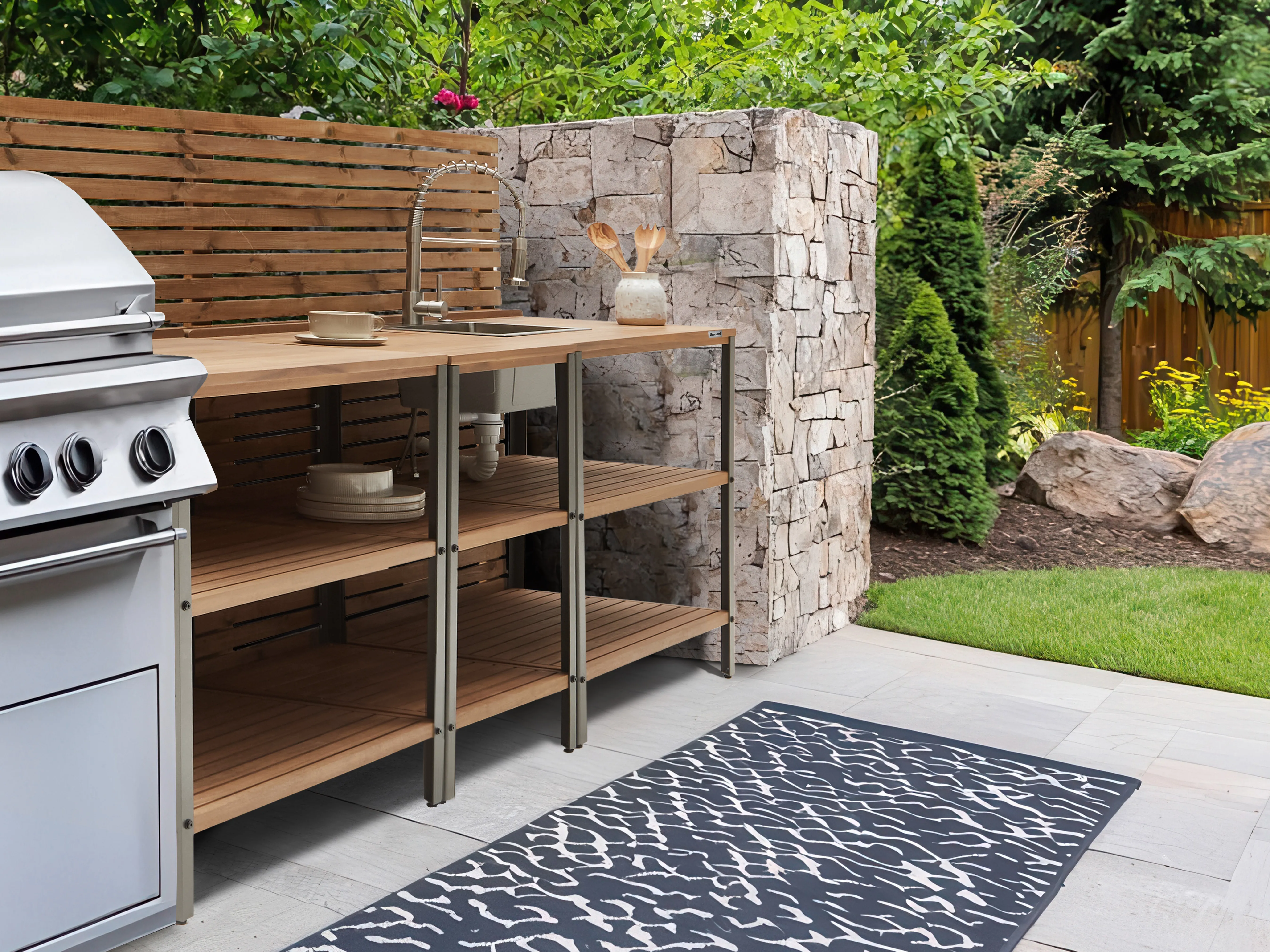 Tuin keukenset 3-delig met spoelbak IVREA Gecertificeerd acaciahout Bruin/zilver