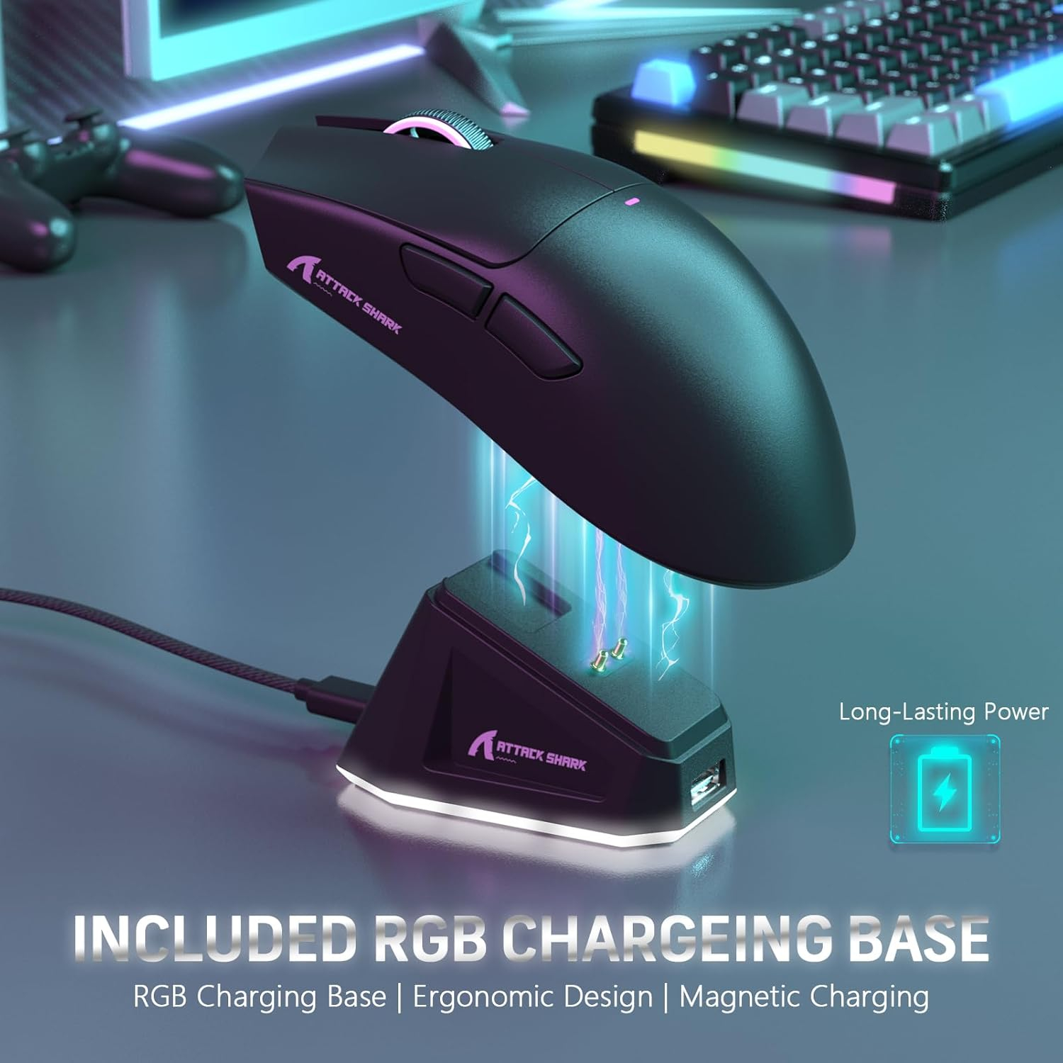 (63g) X11 Ultraleichte 2.4GHz / Bluetooth 5.0 Wireless Gaming Maus mit Akku (300mAh)   Magnetische Ladestation mit RGB - Weiss