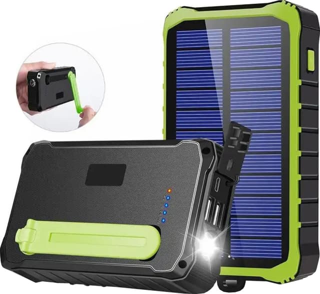 Denver 10000mAh solcelle powerbank med håndsving (sort/grøn)