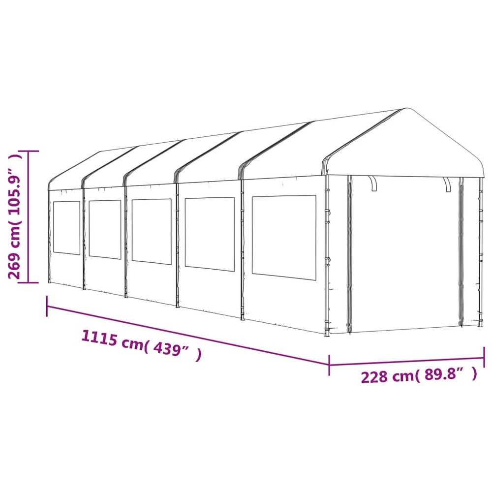Belvédère avec toit blanc 11,15x2,28x2,69 m polyéthylène