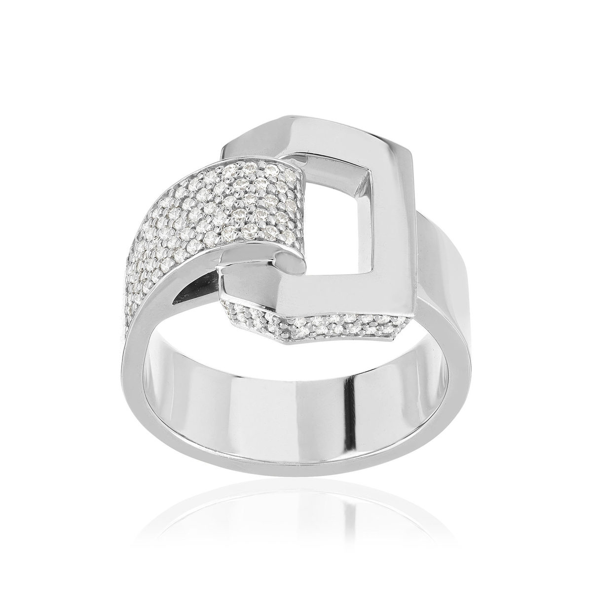 Bague or recyclé 750 blanc et boucle diamants