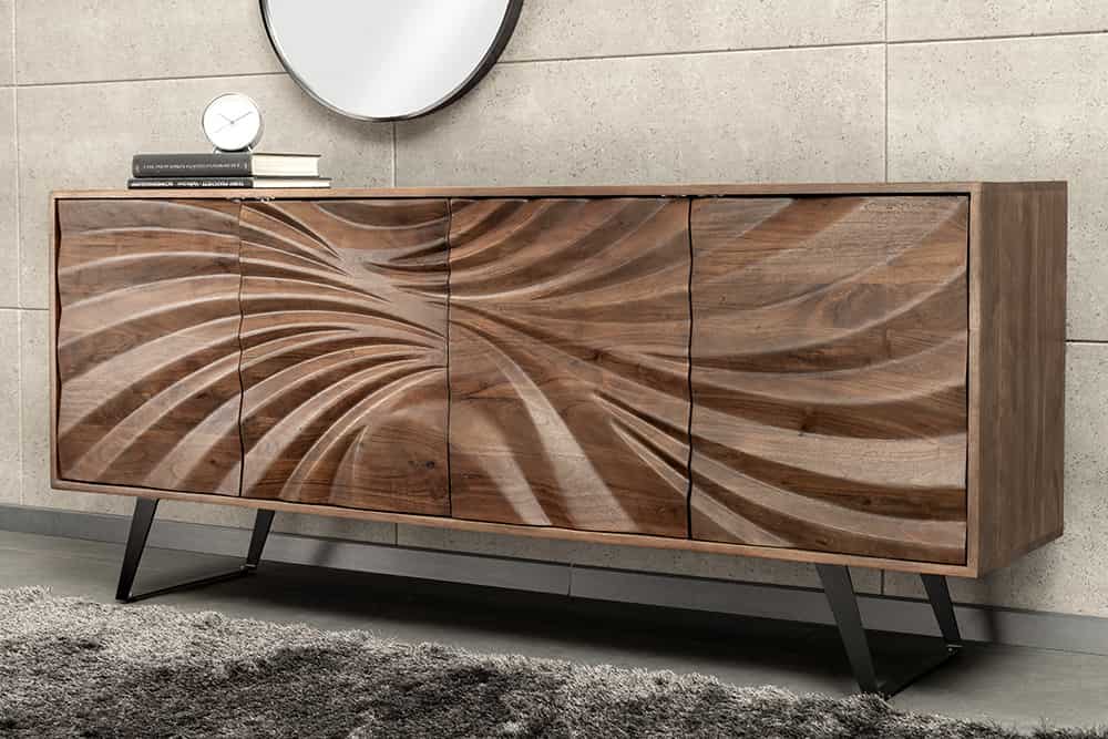 Massivholz Sideboard HURRICANE 175cm braun Akazie 3D-Design