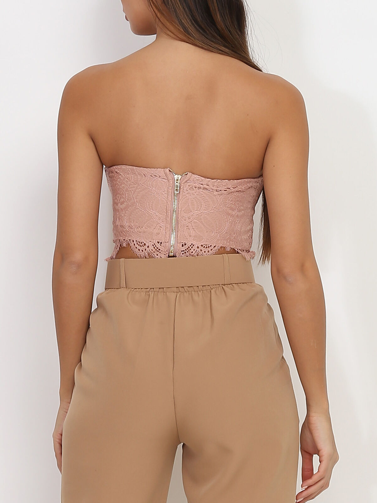 Top bustier en dentelle- Rose
