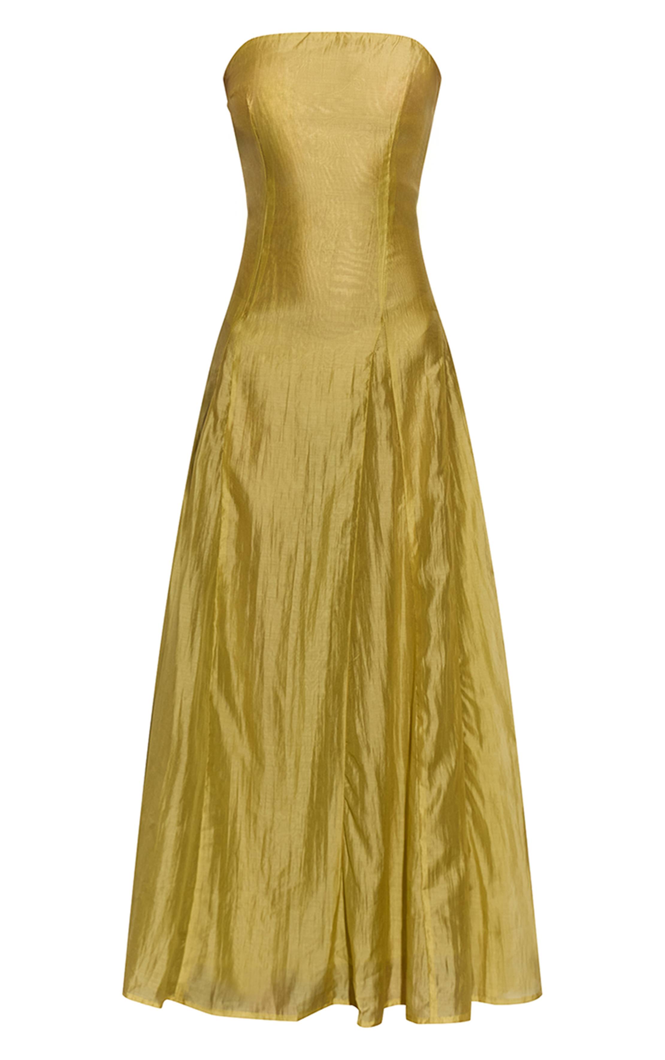 Chartreuse Robe Bandeau Midaxi À Godets En Organza Chartreuse Pâle