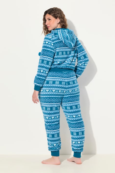 Homewear-Overall, Plüsch, Norweger, Kapuze, Langarm
