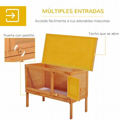 Gaiola grande para coelhos PawHut com pés elevados, cor madeira.