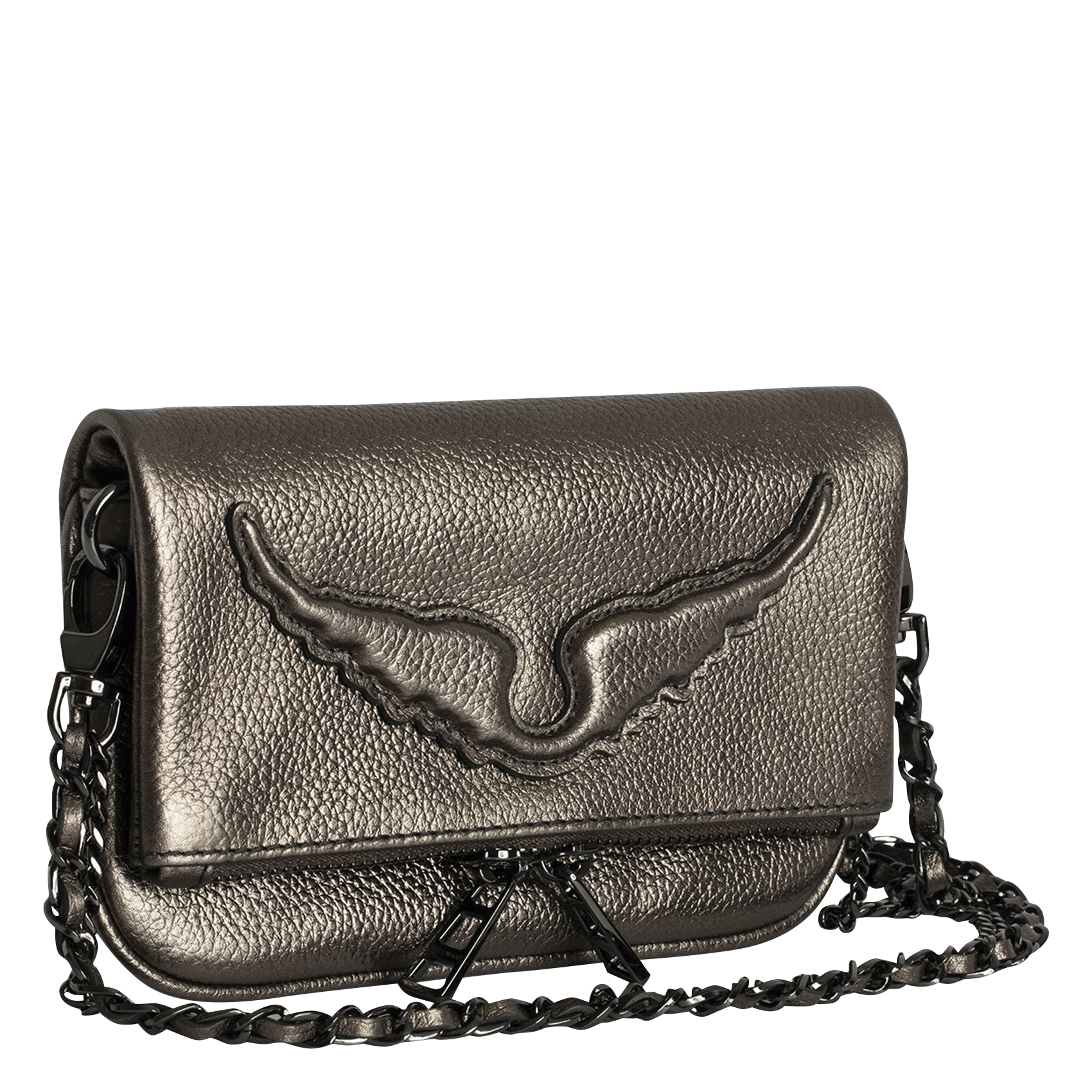 ROCK NANO - Pochette en cuir grainé métallisé | Noir
