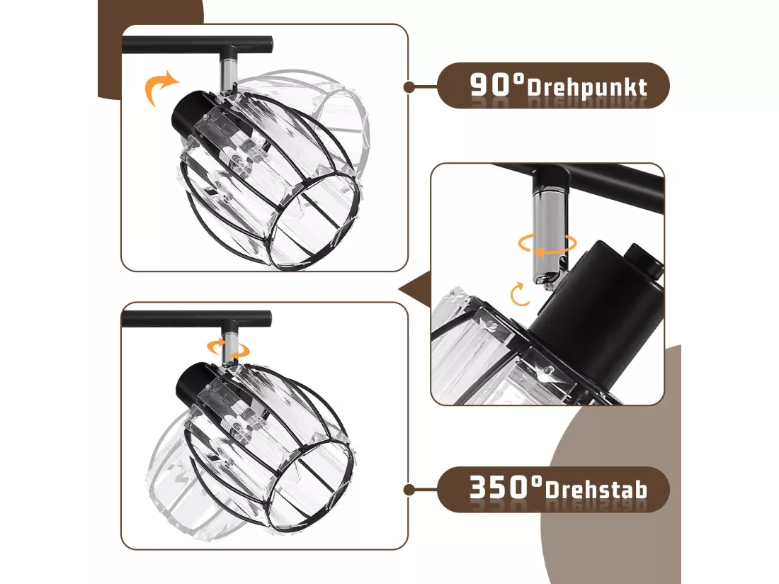 Lot De 4 Spots De Plafond En Cristal Noir Vintage E14 Pour Couloir, Pivotant à 350°, Industriel