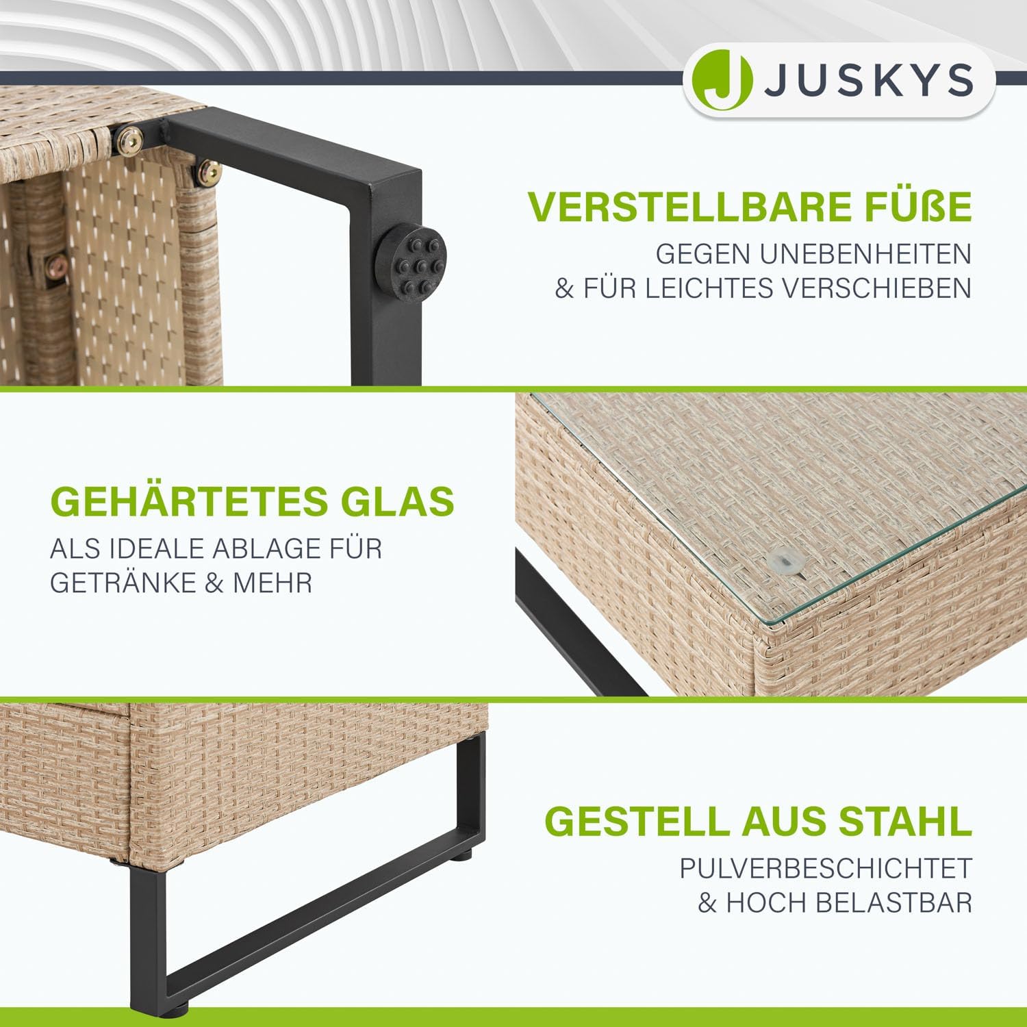 Juskys Outdoor Polyrattan Lounge Santorini - Gartenlounge mit Beistelltisch & Auflagenbox - Gartenmöbel Set Rattan Sitzecke wetterfest - Creme