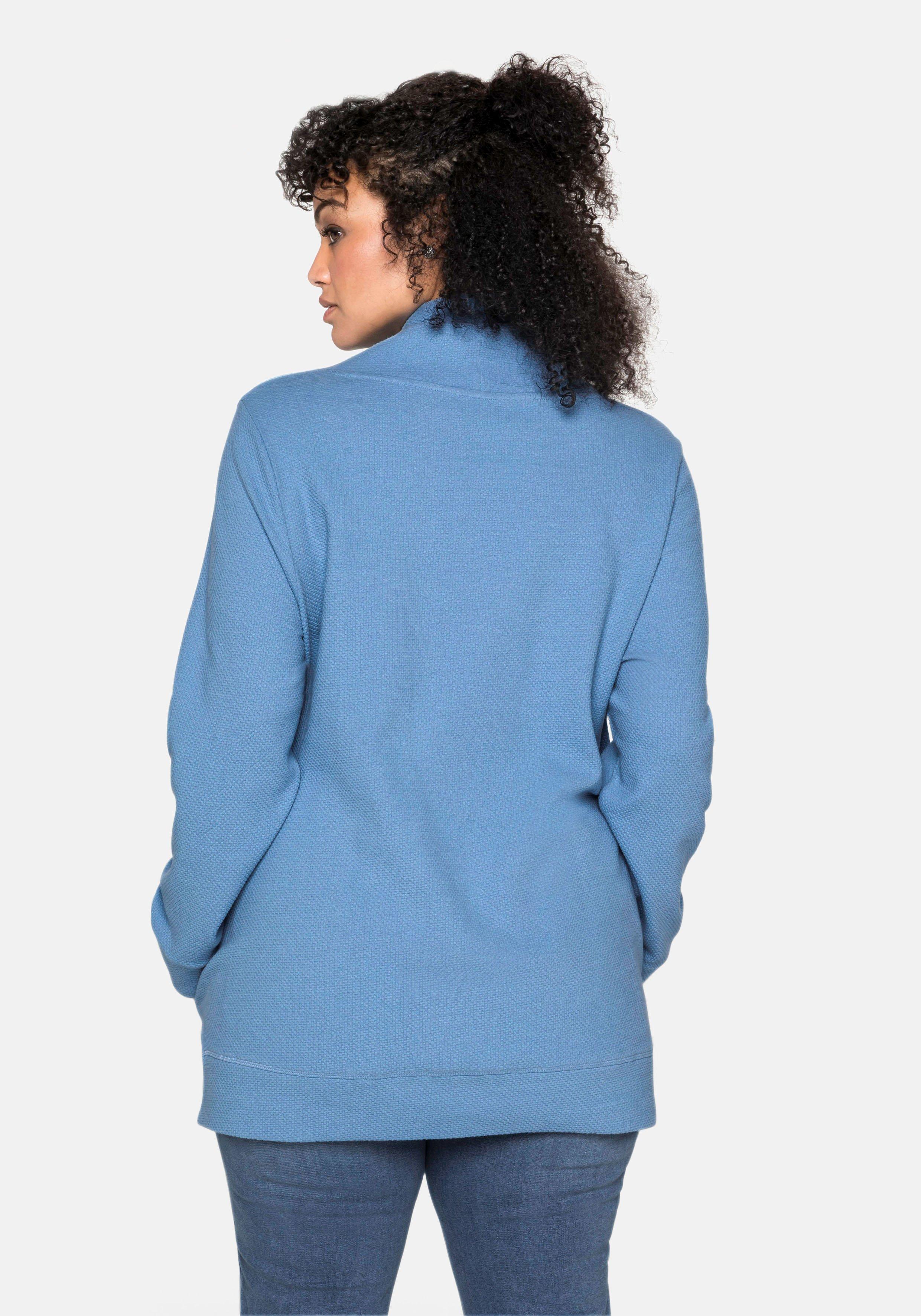 Sweatshirt mit Stehkragen, in Waffelpiqué-Optik