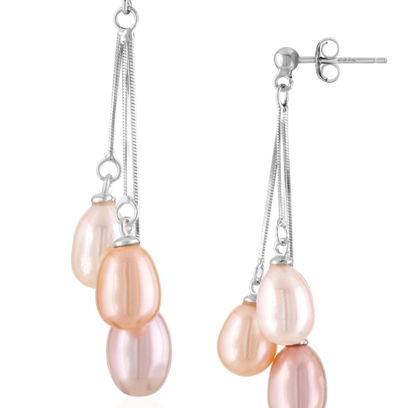 Boucles d'Oreilles Pendantes Femme et Perles de Culture d'eau douce Multicolores et Argent 925
