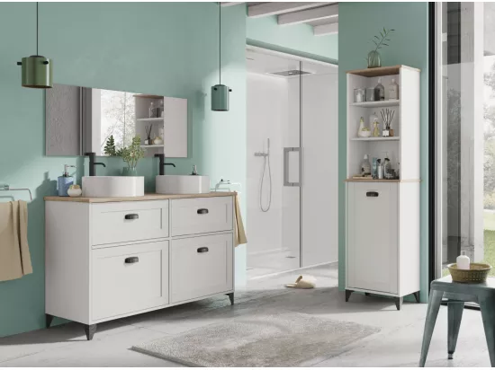 Meuble vasque pour salle de bain coloris blanc, chêne cambrian - L. 120 x L. 47 x H. 80 cm