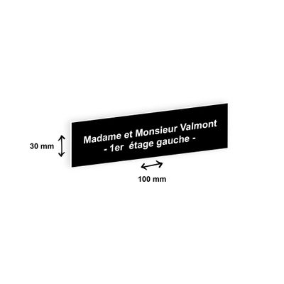 Plaque boîte à lettres personnalisée avec votre texte - 100 x 30 mm - noire - adhésivée prête à poser