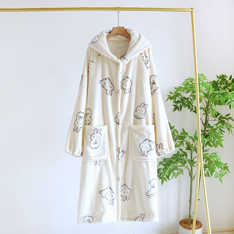 Somnus - Fleece gewaad met capuchon en knopen