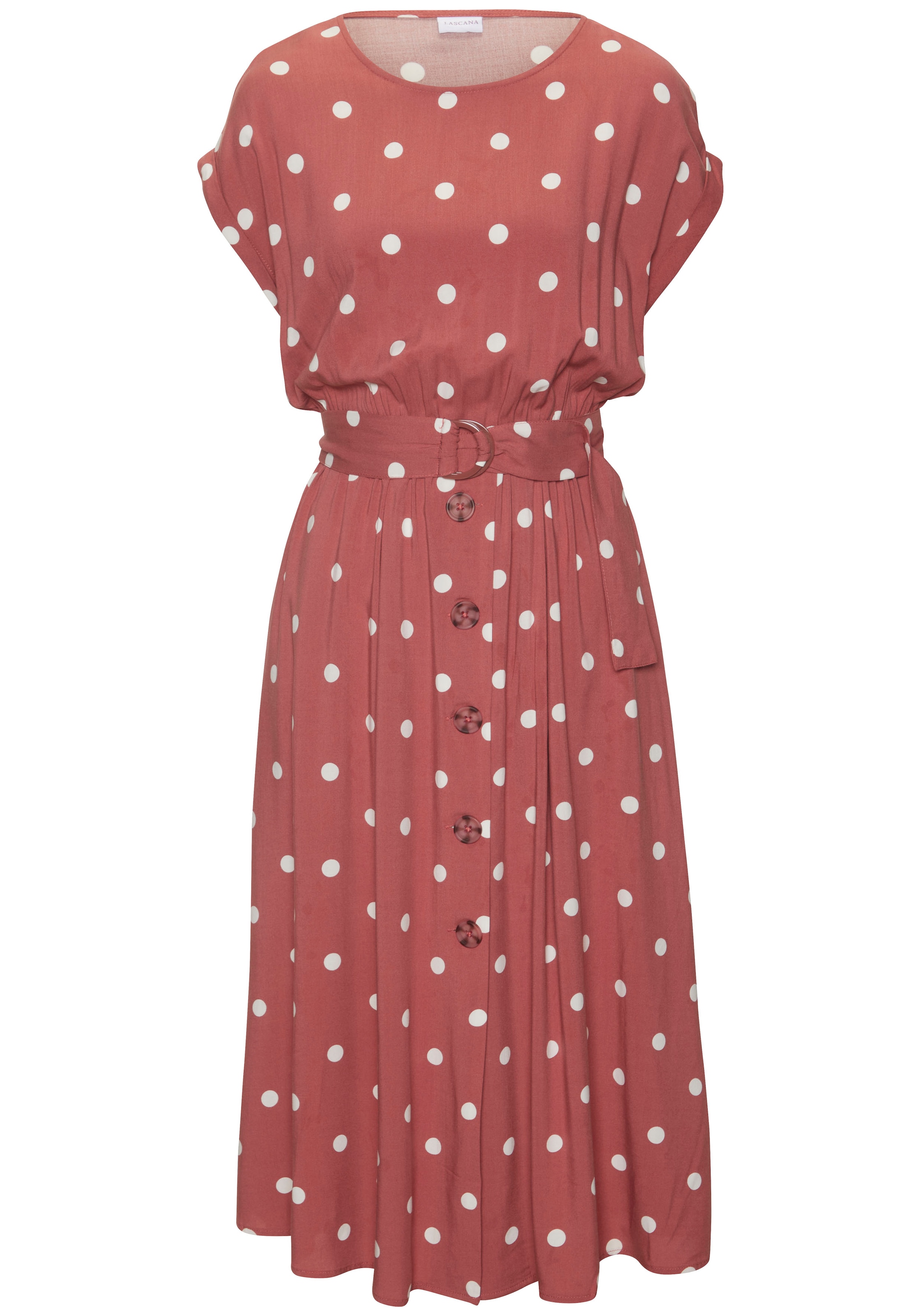 LASCANA Midikleid mit Gürtel,  Seitennahttaschen mit Punktedruck und Taschen, Sommerkleid
