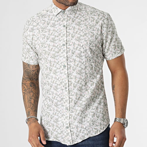 Chemise Manches Courtes Blanc Vert Floral