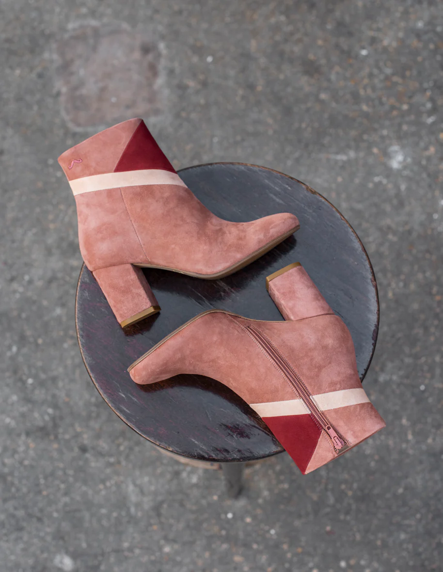 Bottines à talons Léonie - Suède Saumon Bordeaux