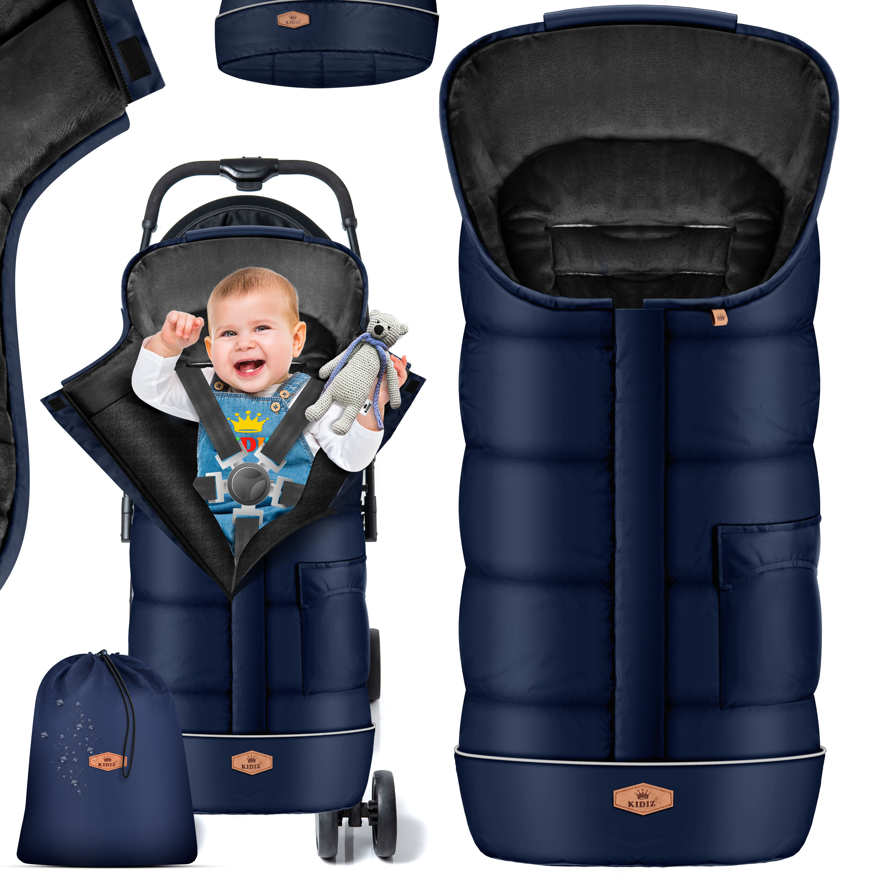 KIDIZ® Babyfußsack Baby Fußsack Winterfußsack Babyschale mit Reißverschluss Kuschelsack Babydecke Kinderwagen waschbar Tasche passend für alle Kinderwagen BettWärmedecke aus Thermo-Fleece