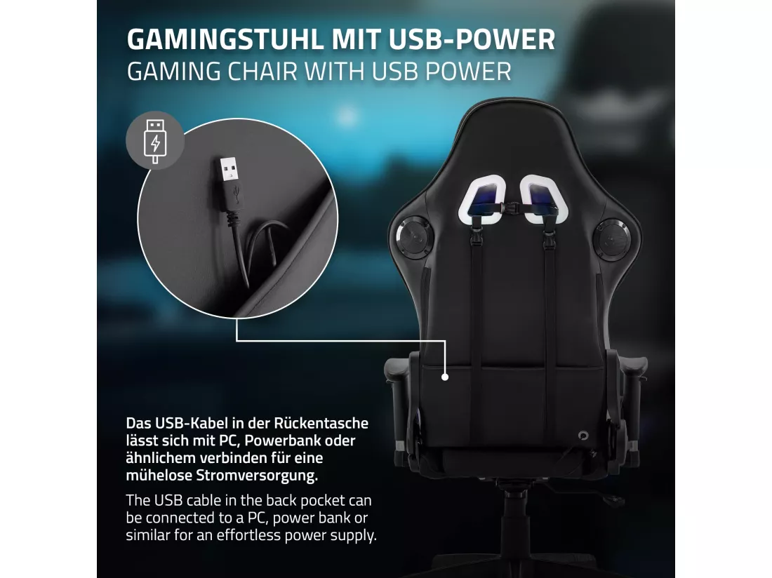 Chaise de jeu ergonomique avec LEDs fauteuil de bureau noir avec bluetooth boxes