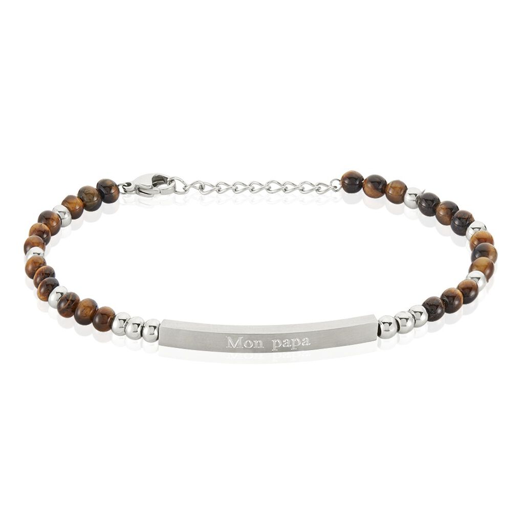 Bracelet Identité Acier Blanc Boules Sebastino œil De Tigre