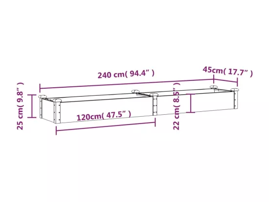 Jardinière bac lit surélevé bois marron 240 x 45 x 25 cm 02_0039843