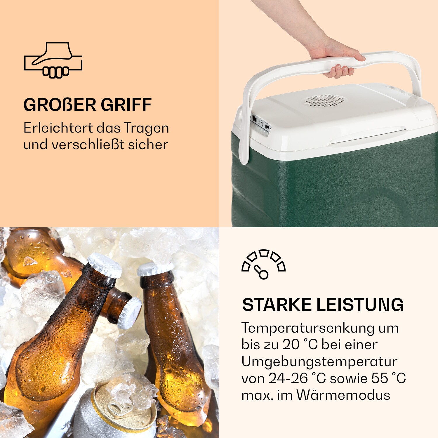 BeerBelly 29 Elektrische Kühlbox Kühl-& Warmhaltefunktion USB-Port ECO-Modus Grün
