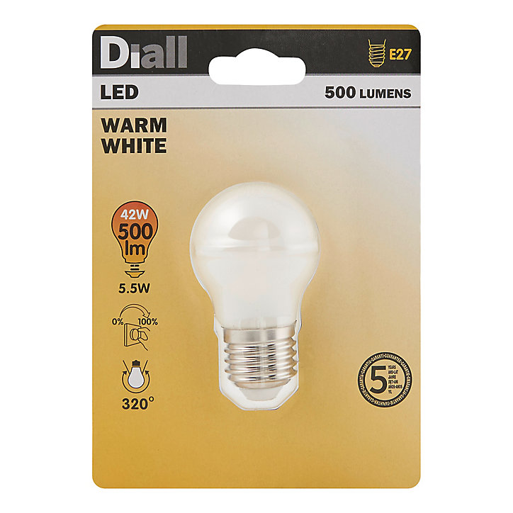 Ampoule LED Diall mini globe E27 5,5W=42W blanc chaud