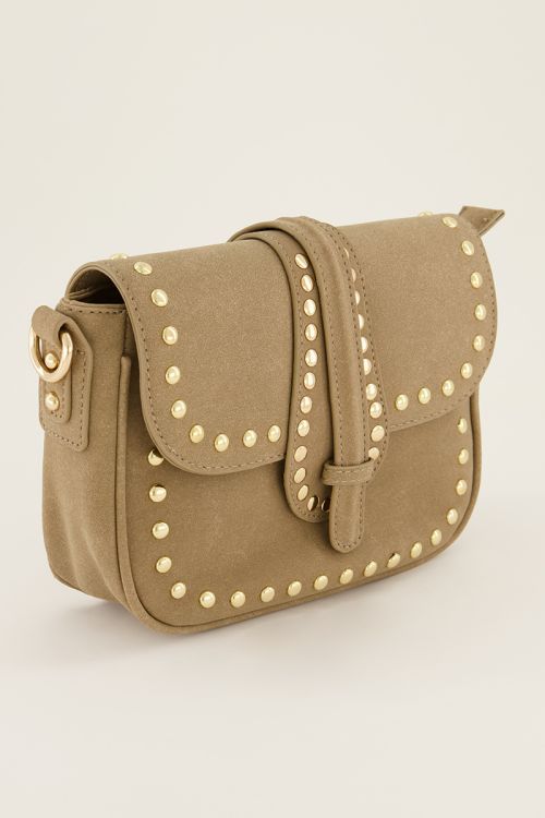 Beige schoudertas met goudkleurige studs