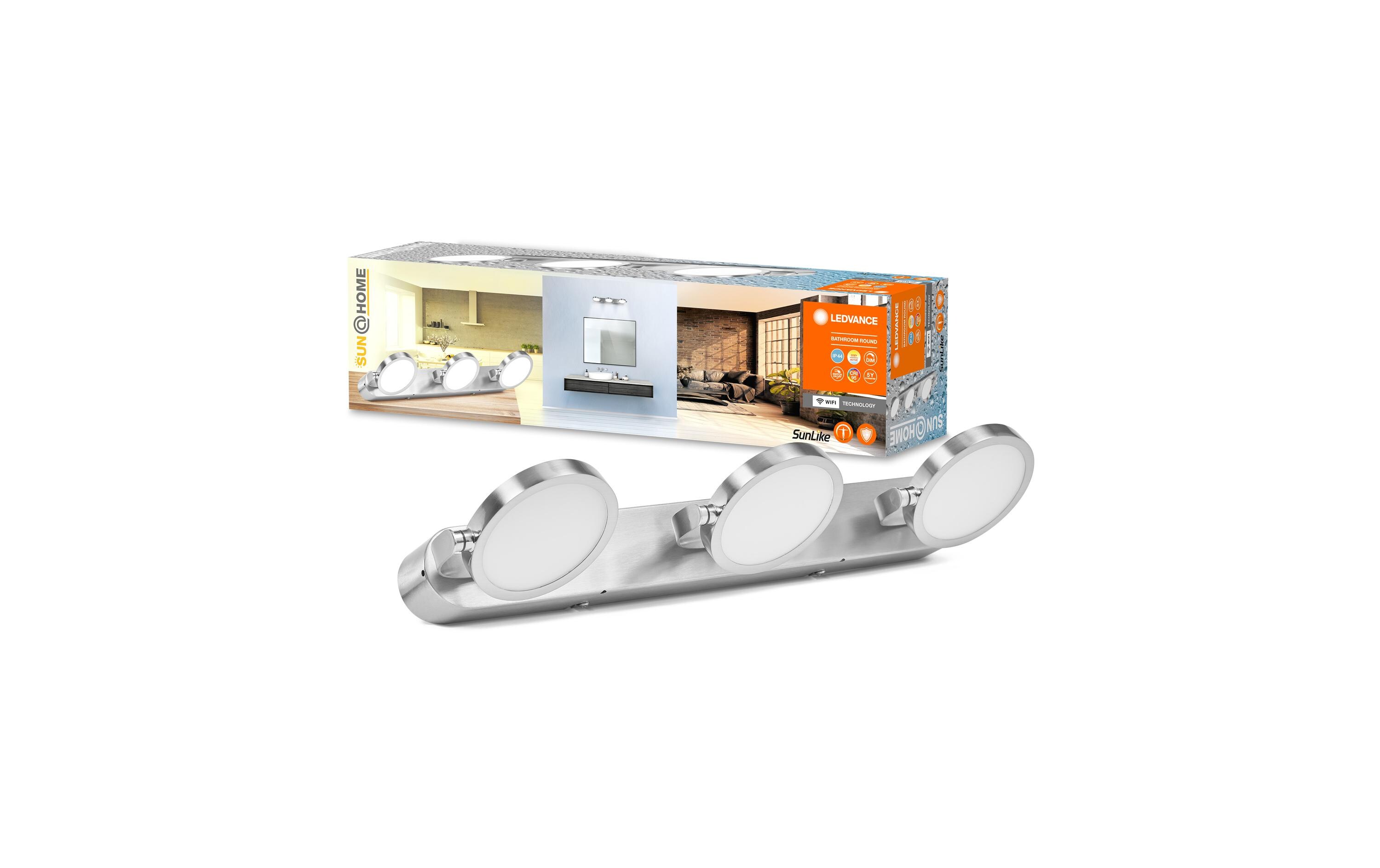 Badezimmerleuchte Sun@Home Round, 20W, 2200-5000K, Silber<br>Smarte Badezimmerleuchte
