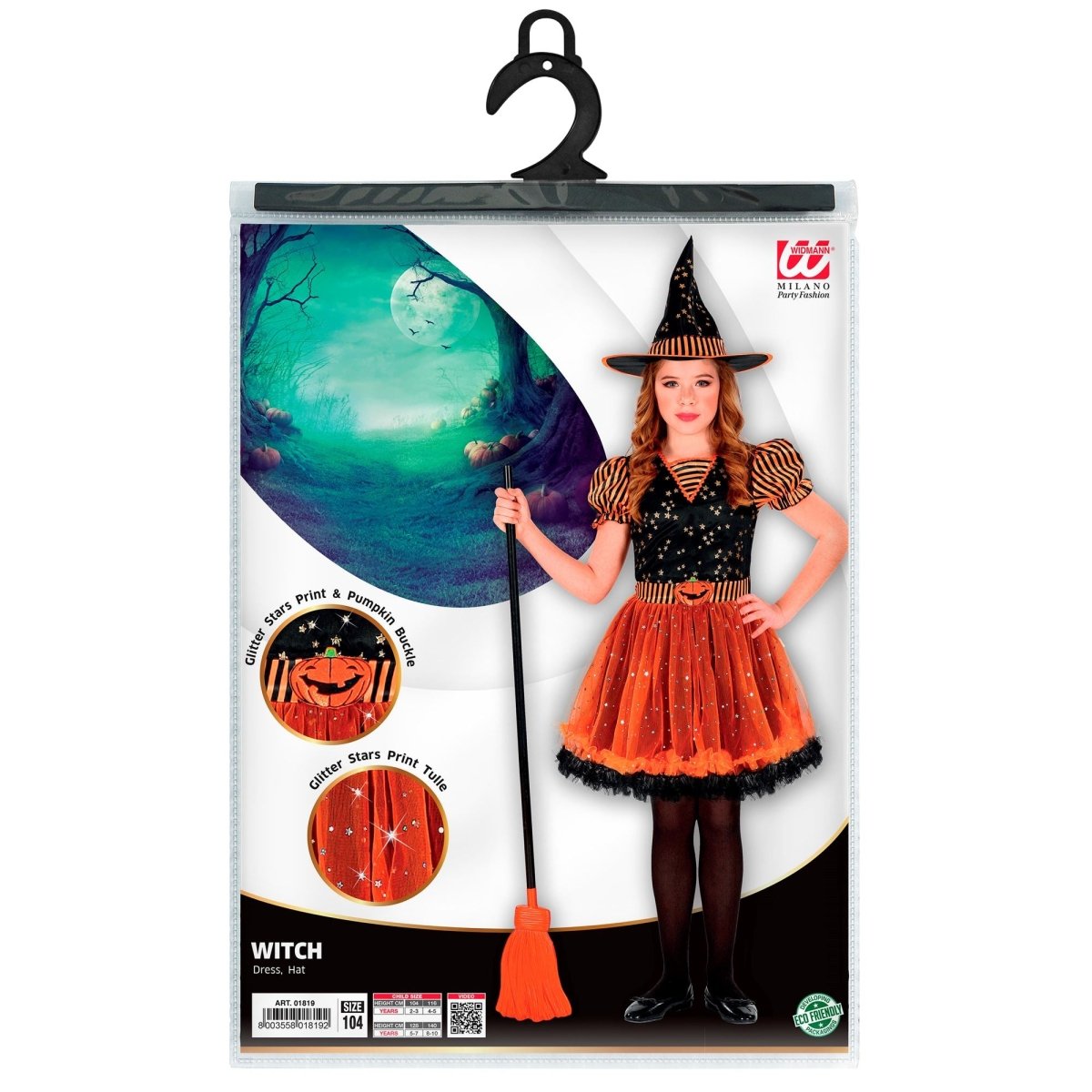 Halloween Jurk Zwart Oranje Meisje Heks