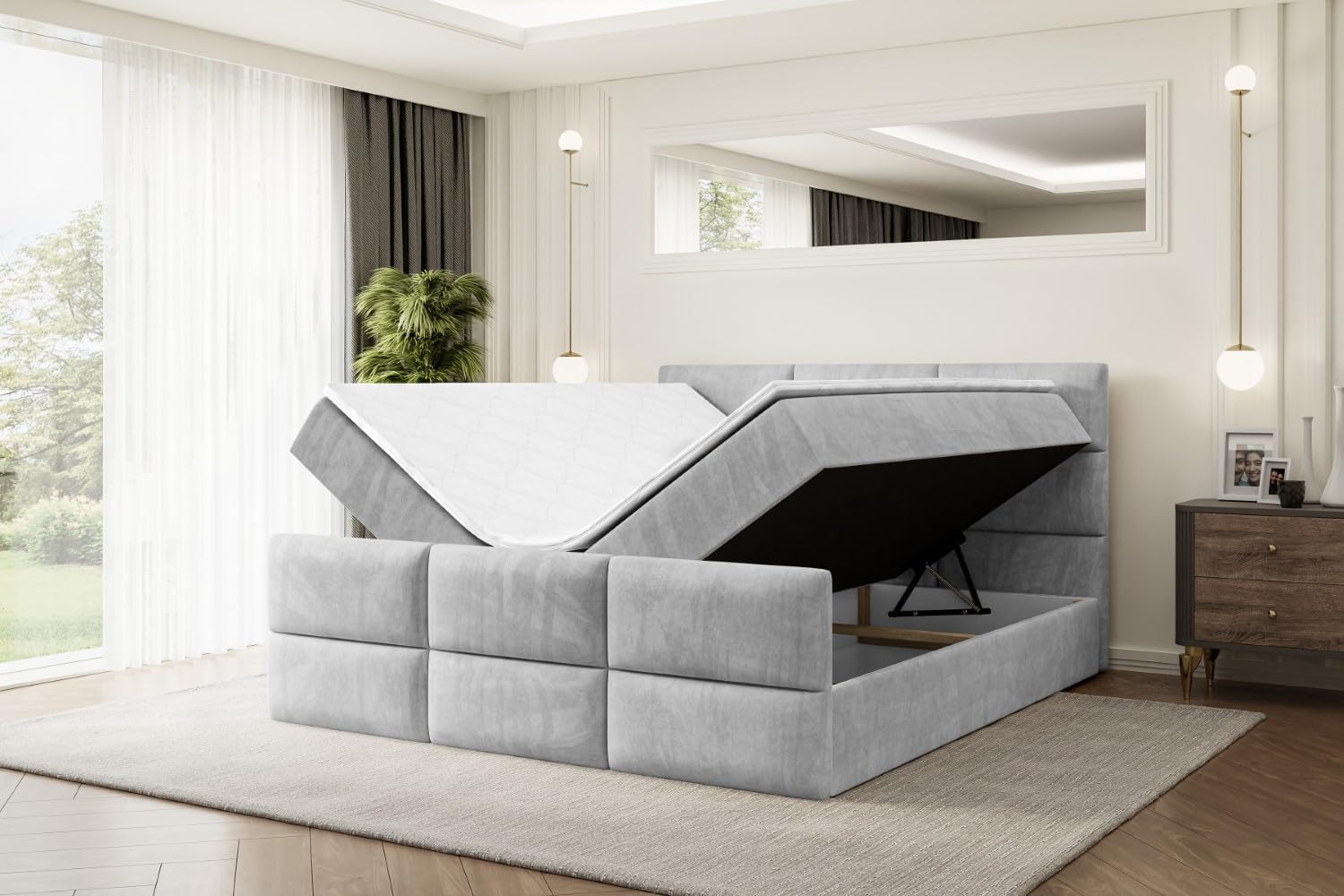 ALTDECOR Boxspringbett mit Matratze und Lattenrost, Boxbett, Topper, Fußteil, Polsterbett mit Bettkasten, Bett mit Stauraum H3-Matratze, Springboxbett - Ohio-Z - 140x200 - Grau Monolith 84