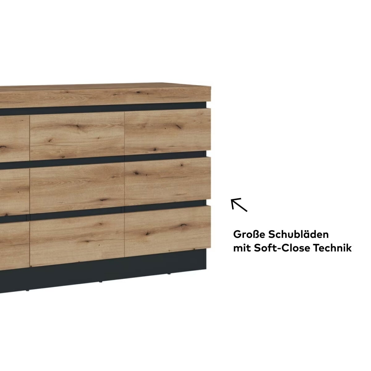 Sideboard Corte 201 x 92 cm Coast Evoke-Eiche-Dekor/Kosmos grau