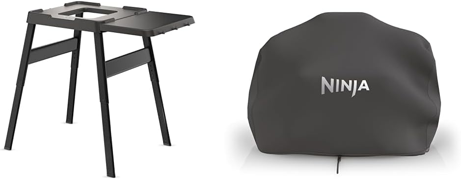 Ninja Woodfire verstellbarer Ständer und Beistelltisch, Außenofen- und Grillständer & Woodfire XL Grillabdeckung, offizielles Ninja-Zubehör