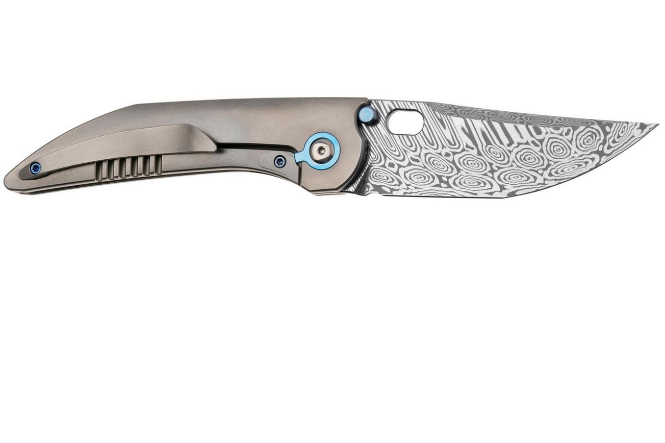 WE Knife Attor WE23037-DS1 Heimskringla Damasteel, Polished Bead Blasted Titanium, Timascus Inlay zakmes, Dalibor Bergam design