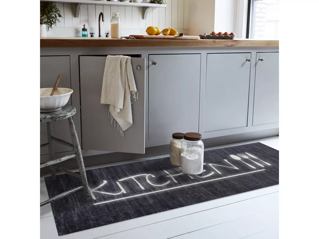 Tapis de cuisine 90x130 cm Polyester Kitchen Noir