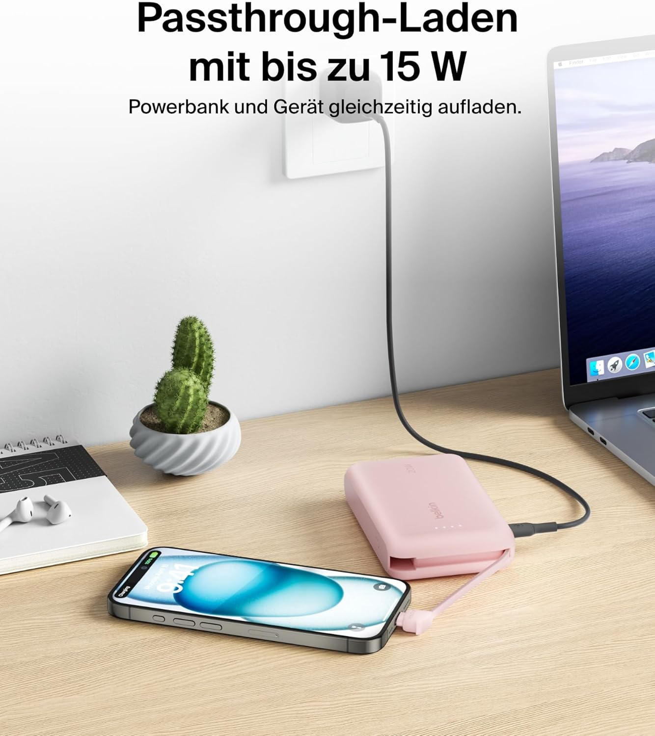 (20W) 10000mAh BoostCharge USB C Powerbank Ladegerät inkl. USB C Ladekabel mit LED Anzeige (BPB021HQPK) - Rosa