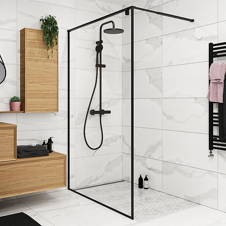 Paroi de douche à l'italienne GoodHome Ezili transparent profilé noir 90 cm