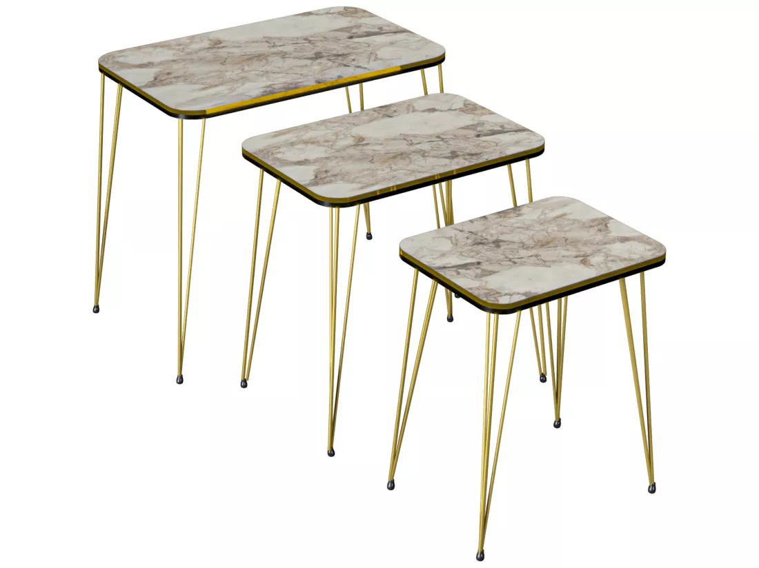 Set de 3 tables d'appoint Rudkøbing rectangulaires gigognes marbre blanc or [en.casa]