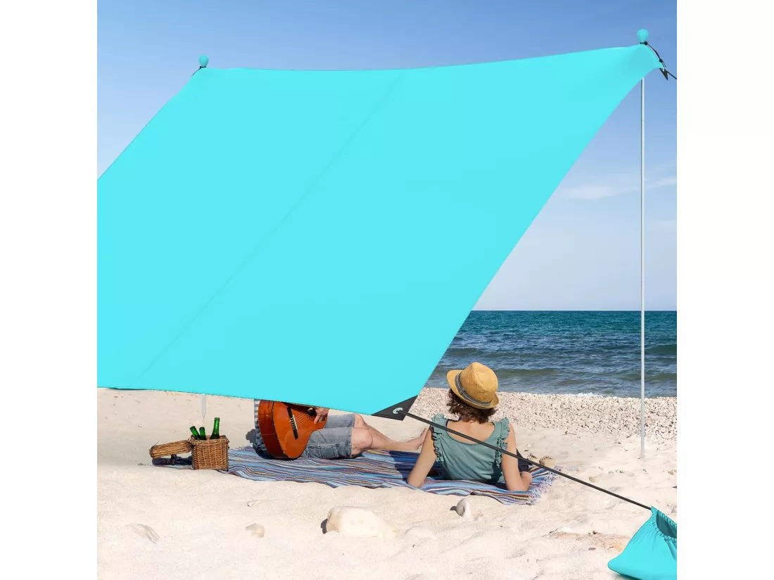 Tente de Plage Portable 3 x 3 M Anti UV UPF50+, Abris Solaire de Plage avec 4 Sacs pour Sable Piquets de Sol 2 Poteaux Sac de Transport, Idéal pour Plage Camping Pêche (Vert)