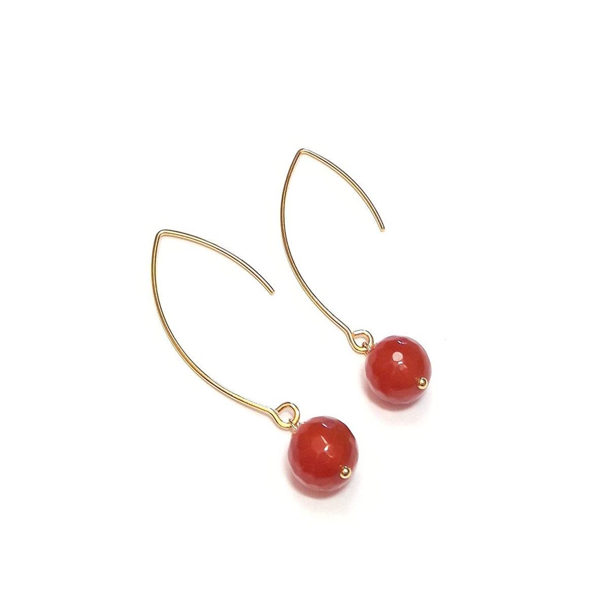 Boucles D'oreilles Cornaline Argent 925 Doré