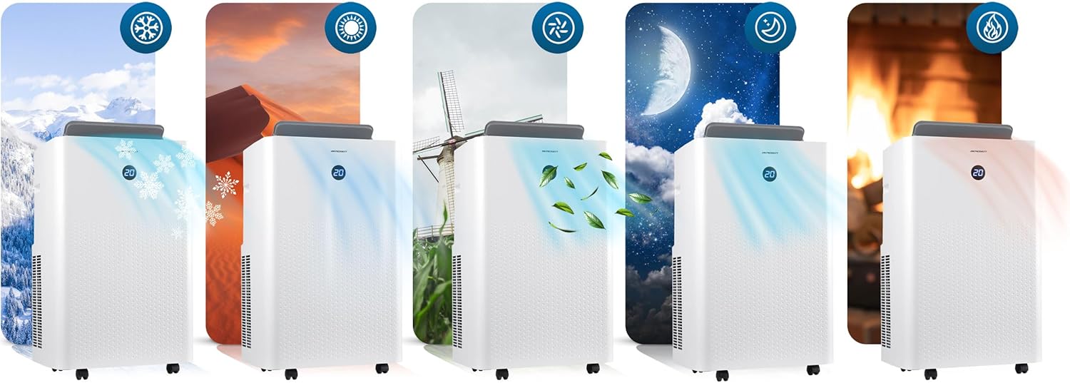 Berdsen Mobiles Klimagerät 5-in-1-14000 BTU - Kühlung, Heizung, Entfeuchtung, Ventilation, Schlafmodus - Tuya Smart App - Energieeffizient